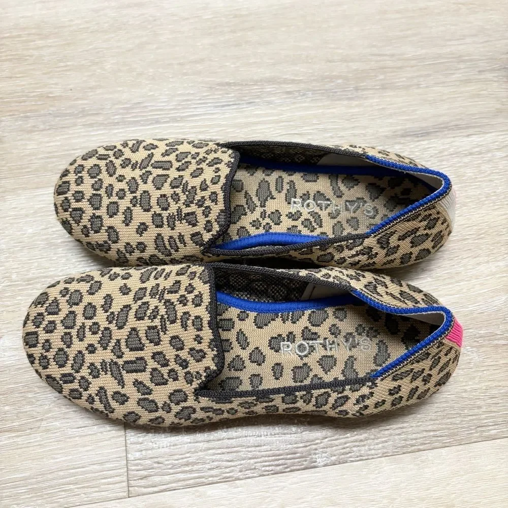 Rothy's Girls Kids Loafer Leopard Print Knit Fabric Slip On Everyday Shoe Size 3